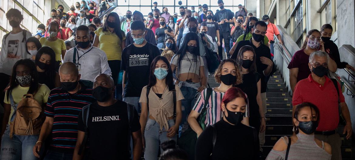 People wear face masks during the COVID-19 pandemic in Medellín, Colombia.