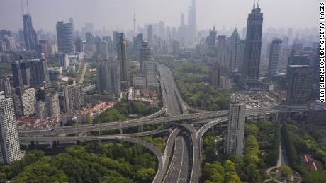 Nearly-empty roads in Shanghai during a citywide lockdown on April 21.