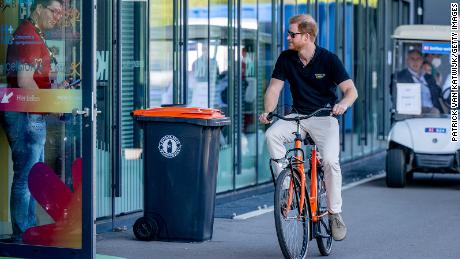 Prince Harry rides a bike at Zuiderpark in The Hague, during the Invictus Games.