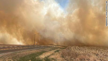 Smoke from a wildfire seen from near Cambridge, Nebraska, Saturday.