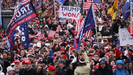 Crowds arrive for the &quot;Stop the Steal&quot; rally on January 06, 2021 in Washington, DC.