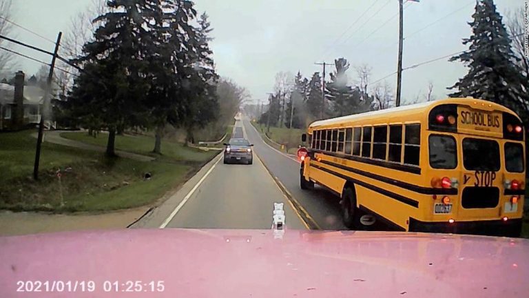 Ohio school bus: Videos show moments a driver lost control of a tractor-trailer that narrowly avoided hitting bus