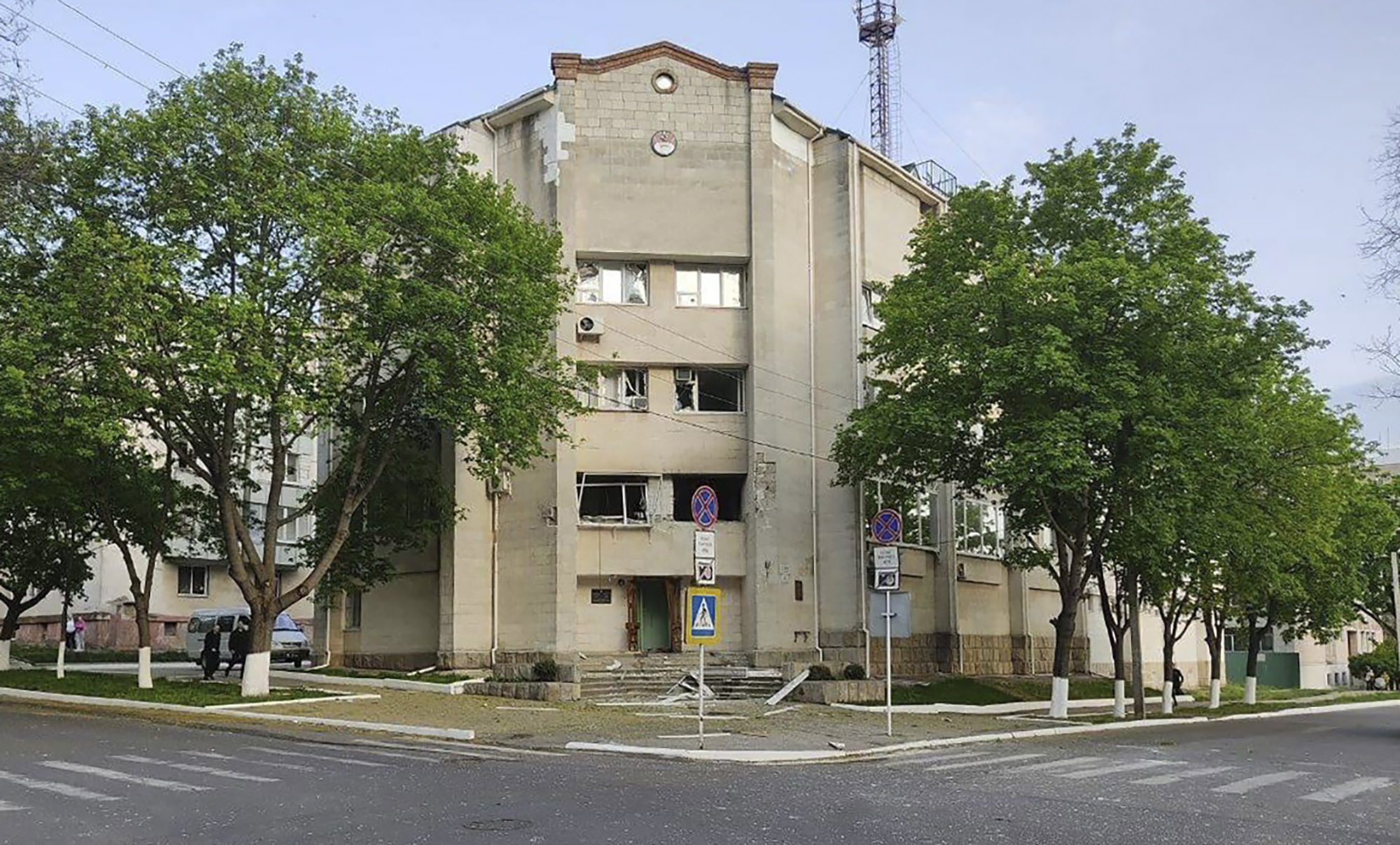 The damaged building of the Ministry of State Security, in Tiraspol, the capital of the breakaway region of Transnistria, on April 25.