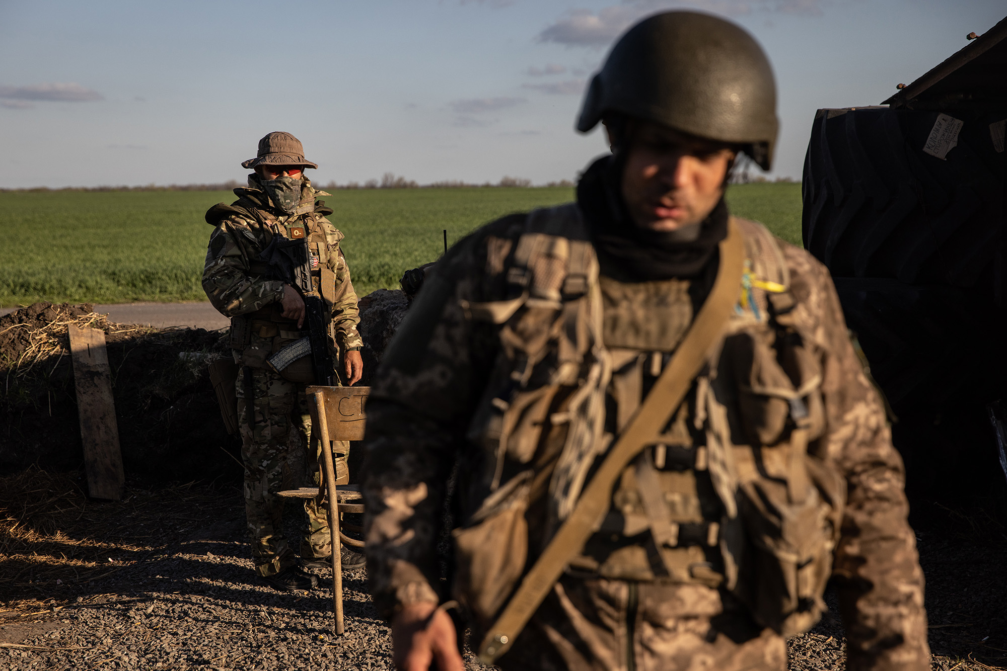 Members of the Ukrainian military guard a forward position on April 27, in a frontline village in Hulyaipole District, Zaporizhia Region, Ukraine. Russia has stepped up its attacks in southeast Ukraine as it tries to advance further into Donetsk and Zaporizhzhia Oblasts. 