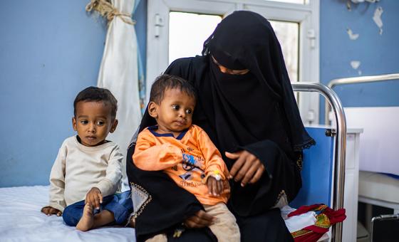 Children are screened for malnutrition at a clinic in Yemen.