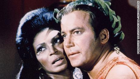 Nichelle Nichols and William Shatner in the original &quot;Star Trek.&quot; The actors&#39;  interracial kiss onscreen was considered bold for its time.