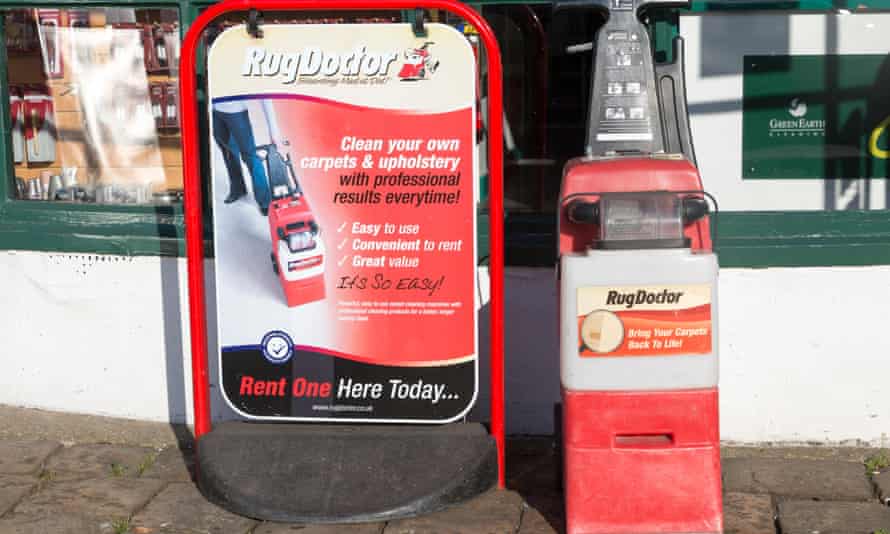 Rug Doctor cleaning equipment on display outside shop in Wiltshire.