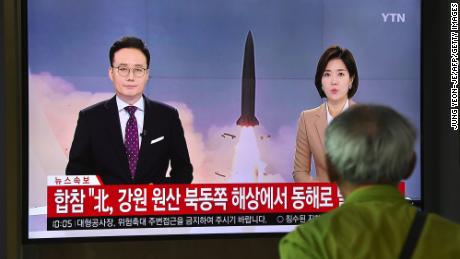 A South Korean news report on a North Korean missile launch in 2019.