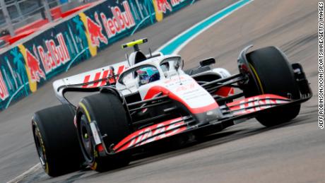 Haas driver Mick Schumacher enters turn 12 during the Miami GP.