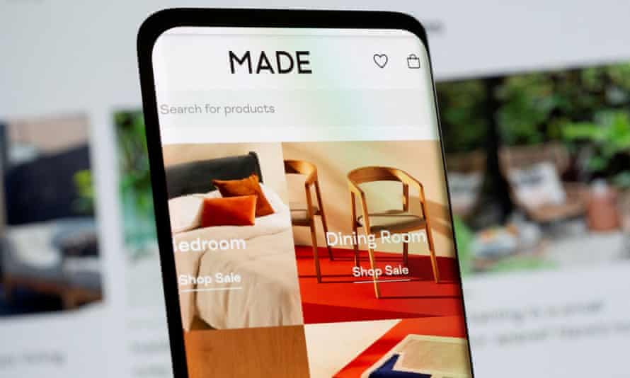 Made.com website on a smartphone