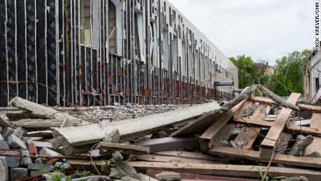 The headquarters of the Security Service of Ukraine (SBU) in Kramatorsk, which was hit but a Russian strike in March.