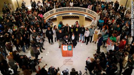 Madeline Davis-Jones and other Jones family members at the Oklahoma capitol in 2021.