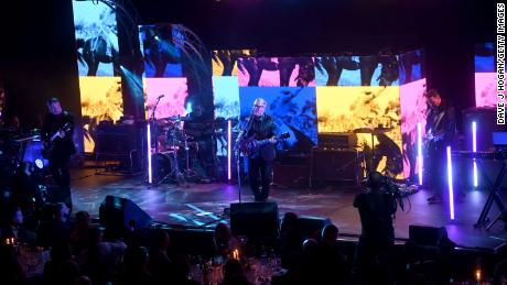 New Order perform on stage at the Music Industry Trust Awards in 2021.