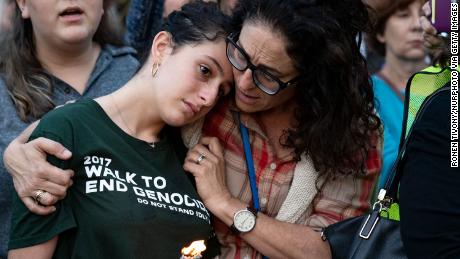 People gather for an interfaith vigil for the victims of the shooting in the Tree of Life Synagogue in Pittsburgh, on October 28, 2018.