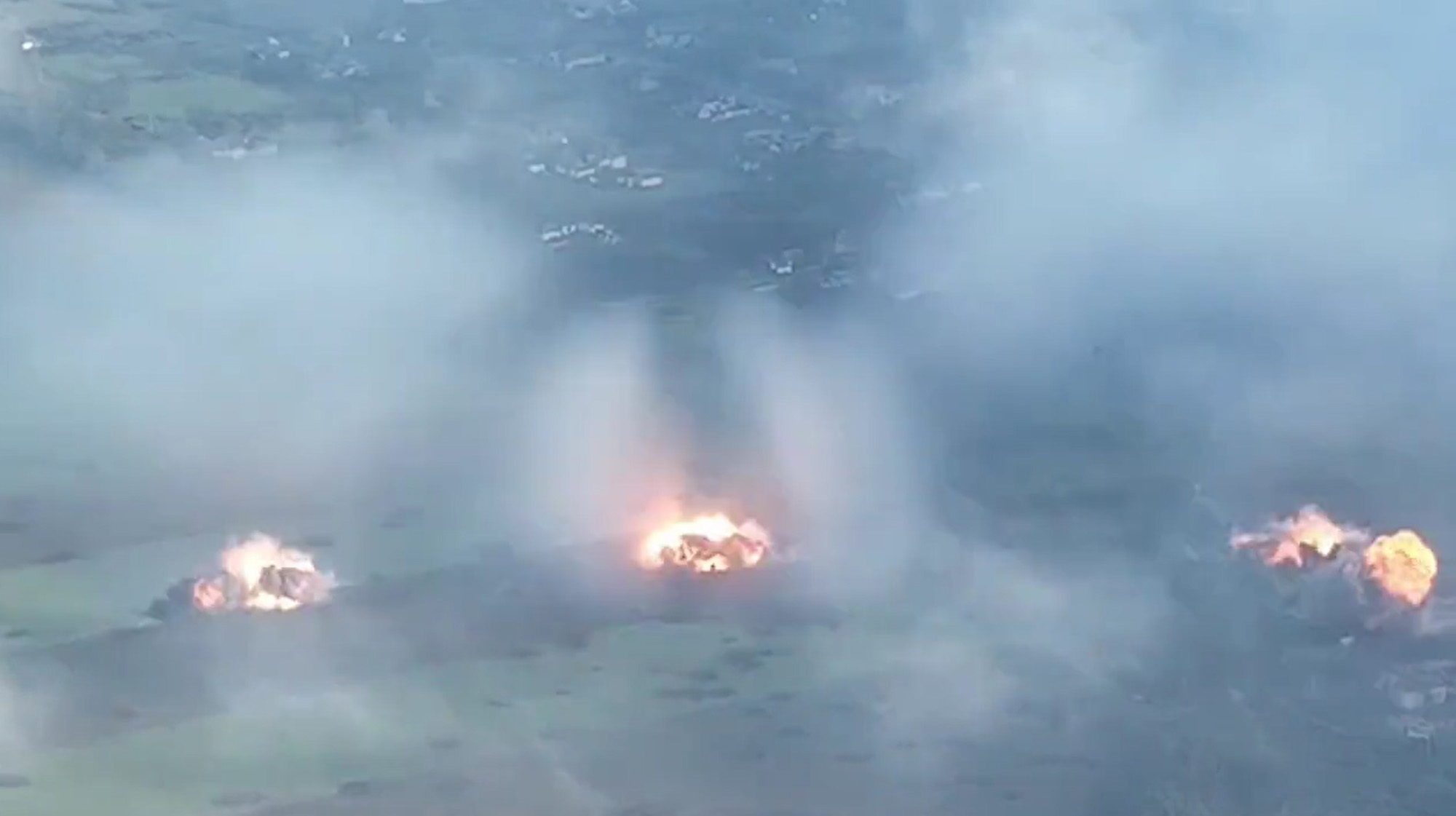 This video footage, published by Ukraine's Armed Forces, shows the devastating impact of shells from a Russian TOS-1A hitting Ukrainian positions near Novomykhailivka in the Donetsk region on May 26.