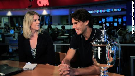 Rafael Nadal is interviewed by anchor Candy Reid of CNN International on September 14, 2010, in New York City after winning the 2010 US Open.