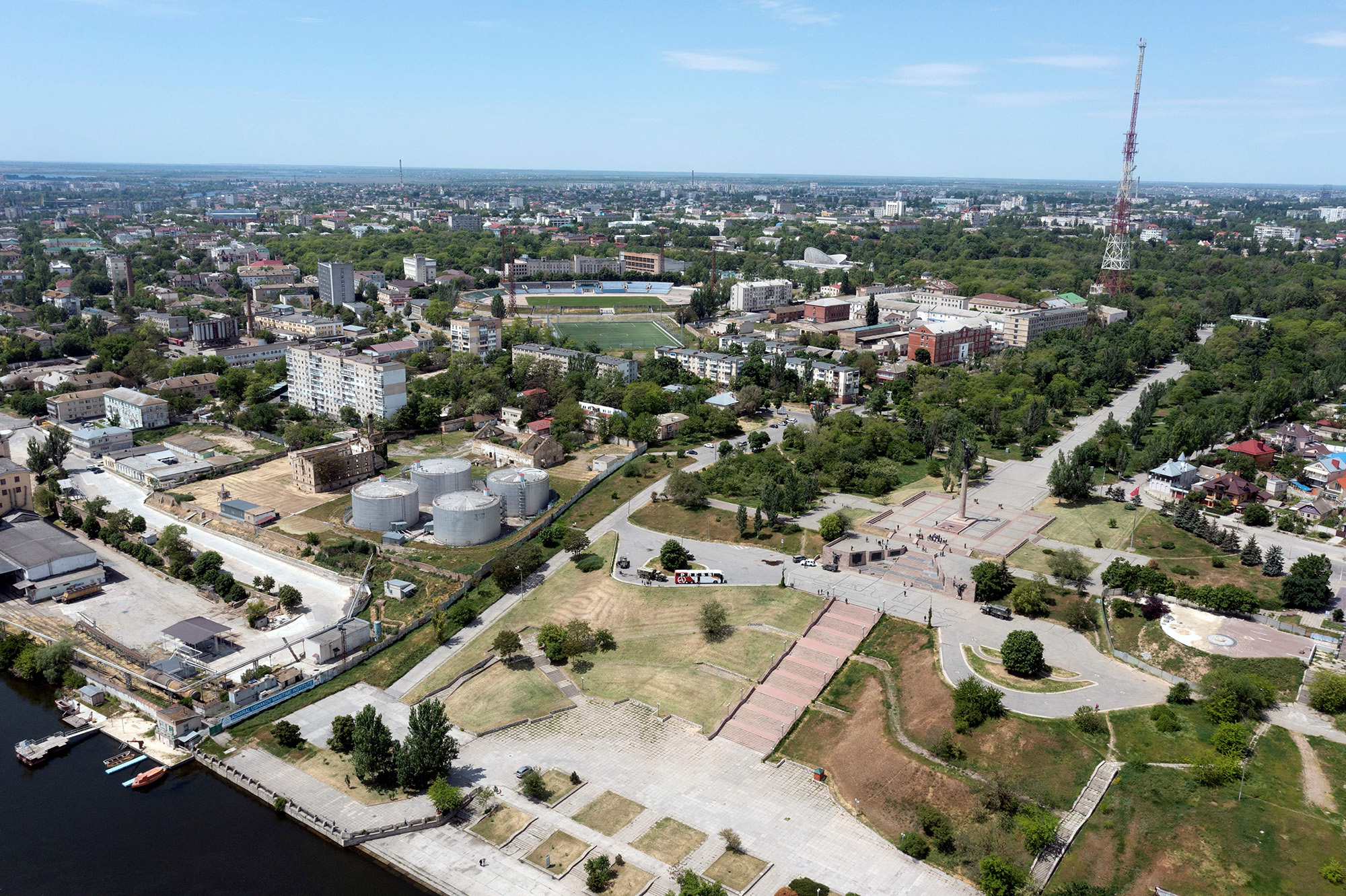 An aerial view of the city of Kherson, Ukraine is seen on May 20.