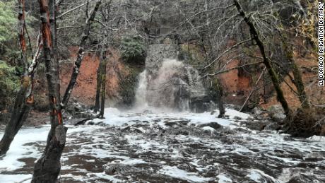 Camp Creek after the fire in a rain storm.