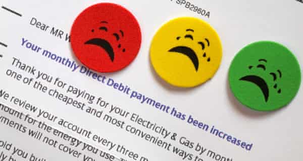 Letter from utility company advising monthly direct debit payment has been increased for electricity and gas with crying stickers