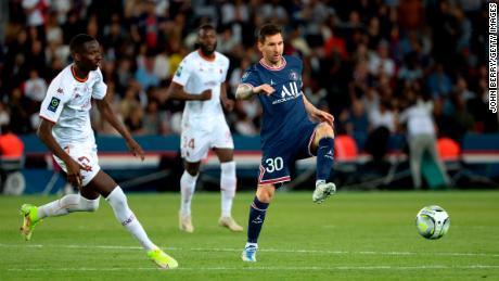 Messi on the pitch against FC Metz at the Parc des Princes stadium on May 21 in Paris.