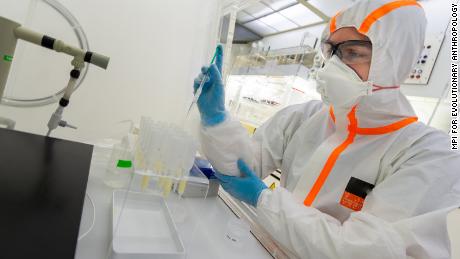 Lead author Jeremy McCormack, postdoctoral researcher at the Max Planck Institute for Evolutionary Anthropology in Germany, isolates zinc from shark tooth samples in a clean, metal-free laboratory.