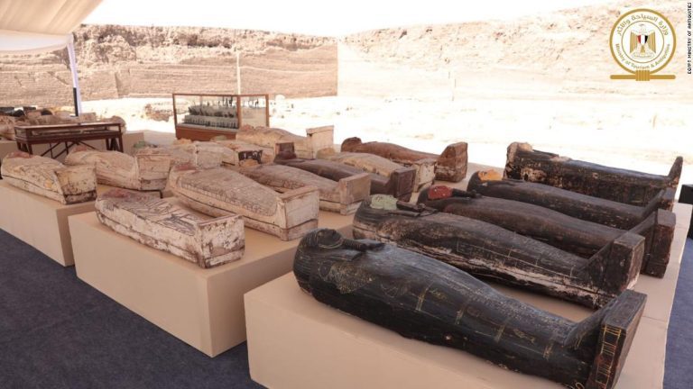 Egypt uncovers large trove of ancient bronze statues and sarcophagi in Saqqara