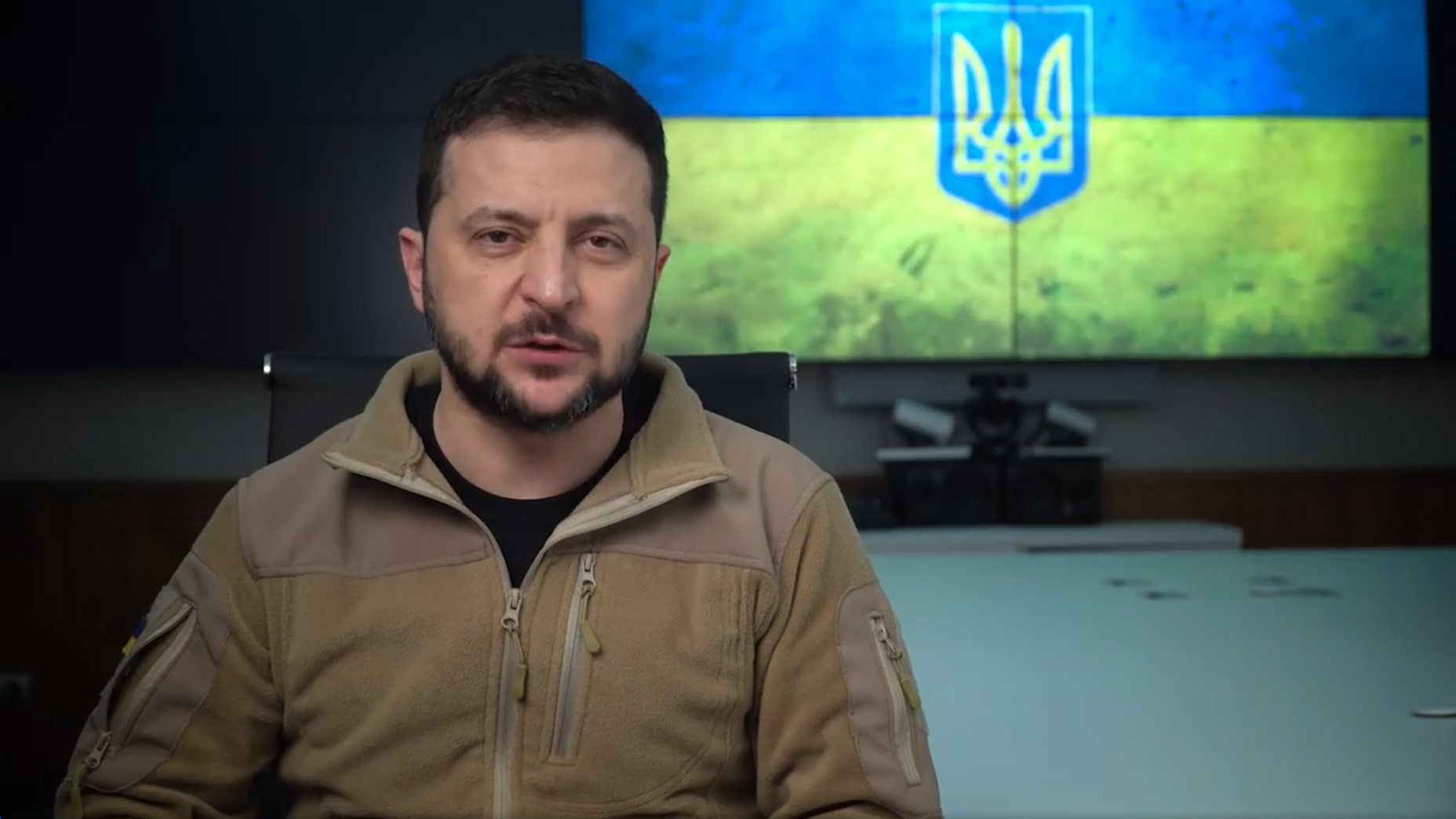 Ukrainian President Volodymyr Zelensky speaks during his evening video message on Saturday May 7.