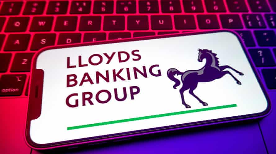 Lloyds Banking Group logo on the screen of a smartphone.