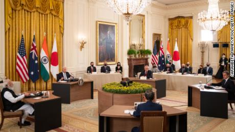 Leaders from the Quad nations shown during their first in-person summit at the White House in September 2021.