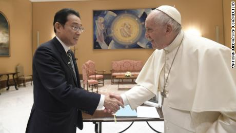 Japanese PM Fumio Kishida meets Pope Francis at the Vatican.