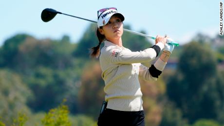 Ko watches her shot from the fourth tee during the final round of the Palos Verdes Championship.