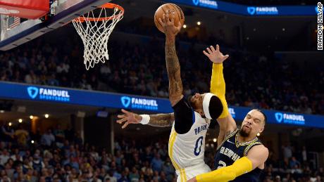 Grizzlies forward Dillon Brooks fouling Warriors guard Gary Payton II early on in Game 2. Brooks would be ejected for the play.