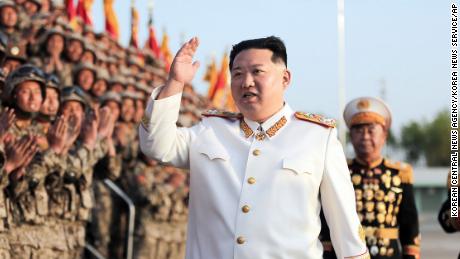 North Korean leader Kim Jong Un at a military parade in late April. 