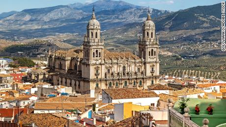 Aerial view of Jaen Cathedral in Jaen, Spain, where temperatures have hit 40.3 degrees Celsius.