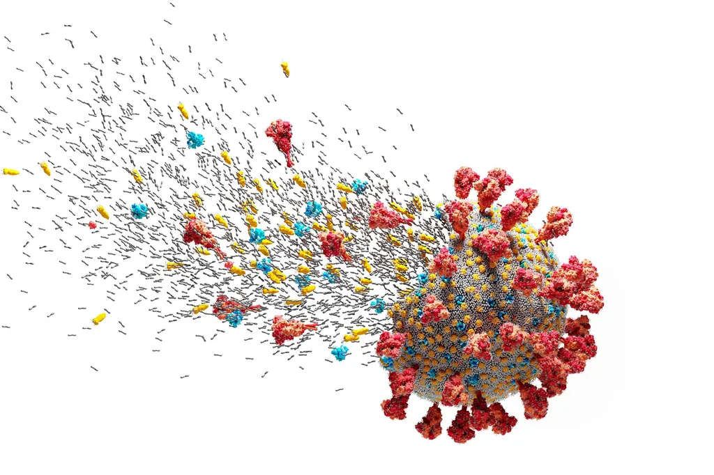 Disintegrating Virus Cell Destroy COVID Concept