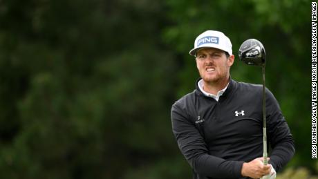 Pereira plays his shot from the seventh tee during the third round of the 2022 PGA Championship.