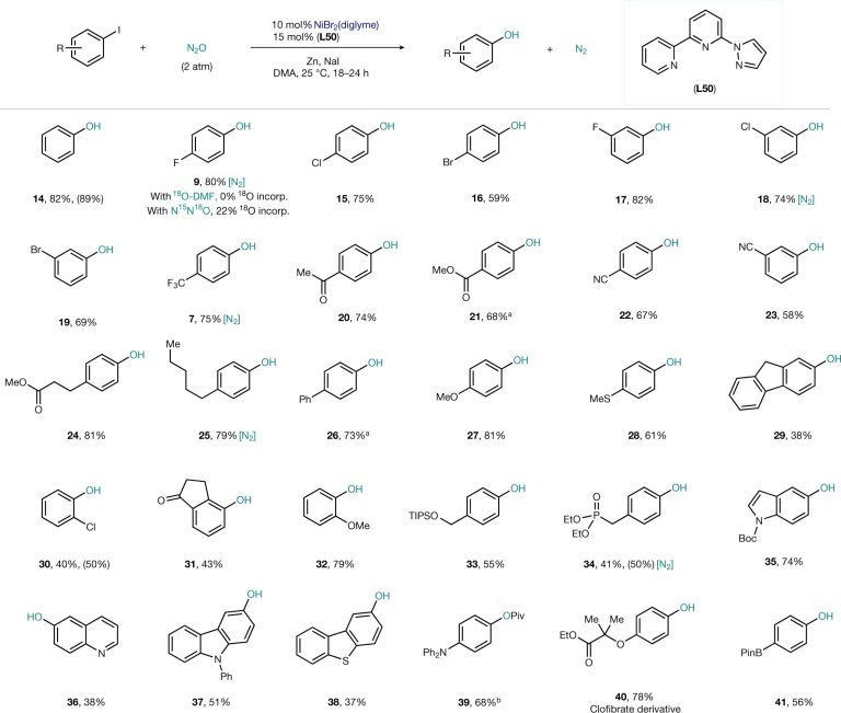 Catalytic synthesis of phenols with nitrous oxide