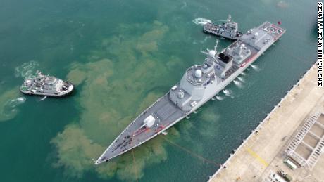 The Chinese guided-missile destroyer Changsha returns to a port in Sanya City, China, in  March 2017.