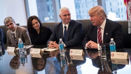 Sandberg appears alongside other tech execs during a meeting with President-elect Donald Trump at Trump Tower, December 14, 2016.