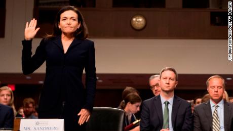 Facebook COO Sheryl Sandberg is sworn in to testify before the Senate Intelligence Committee on Capitol Hill in Washington, DC, on September 5, 2018. 