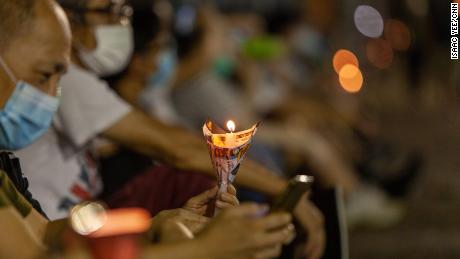 Thousands of Hong Kongers gather in the city&#39;s Victoria Park to mark the 31st anniversary of the Tiananmen Square crackdown, 2020.