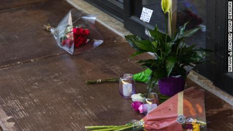 A small memorial was left at the Natalie Medical Building on Thursday after the shooting in the medical facility on Wednesday in Tulsa, Oklahoma.