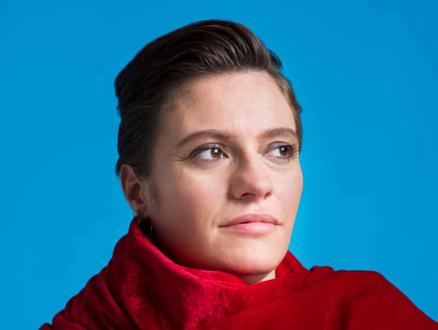 Jack Monroe, with some red velvet wrapped around her like a shawl