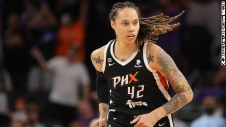 Griner playing for the Phoenix Mercury during the WNBA playoffs in October 2021.