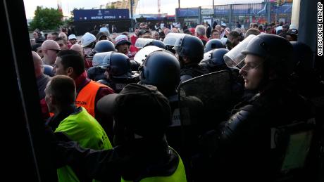 Police officers guard the Stade de France ahead of the Champions League final.