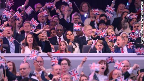 Members of the royal family at the jubilee concert on Saturday night. 