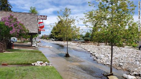 The flooding in Red Lodge, Montana left the roads covered in rocks and debris.