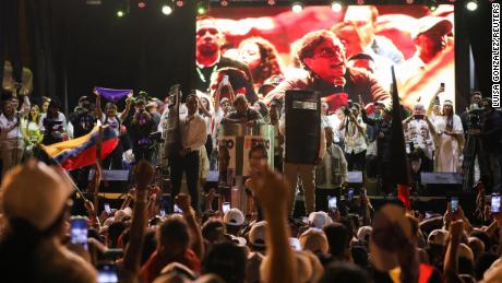 Petro speaks during his closing campaign rally ahead of the first round of the presidential elections, in Bogota, Colombia on May 22.