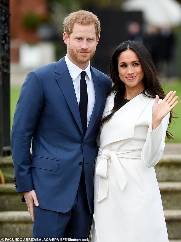 Harry with Meghan after they announced their engagement in the Sunken Garden in Kensington Palace in London on November 27, 2017