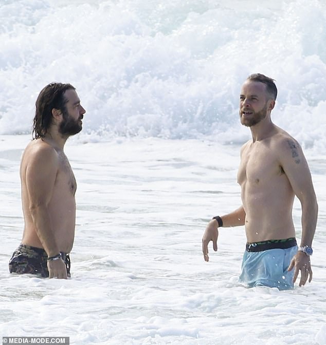 The Lego Masters host was joined by a couple of male friends for the winter dip